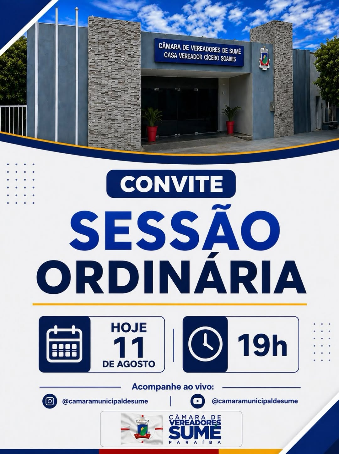 Câmara de Sumé transmite sessão ao vivo pelo YouTube e Instagram